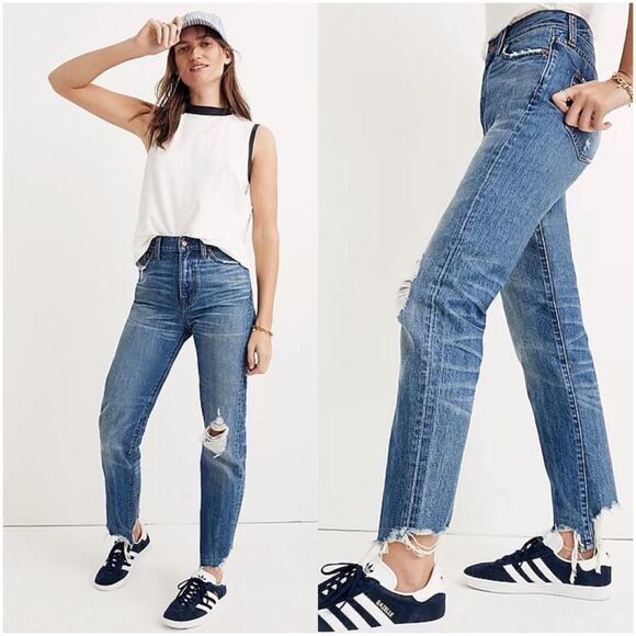 Madewell Jeans Womens 25 Blue Perfect Summer Destructed Edition Cotton Raw Hem - Picture 1 of 13